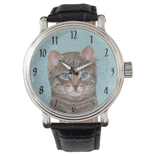 Gray Tabby Cat Painting - Niedliche Original Cat A Armbanduhr