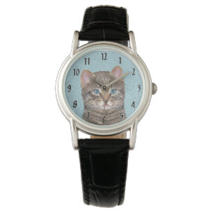 Gray Tabby Cat Painting - Niedliche Original Cat A Armbanduhr