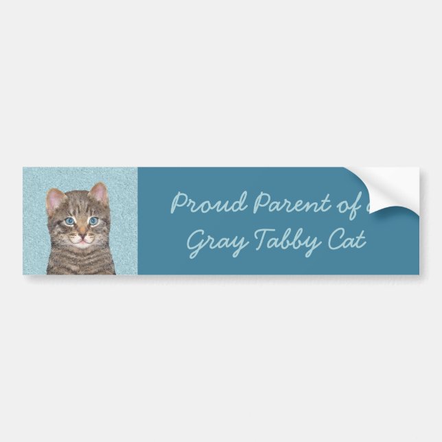 Gray Tabby Cat Painting - Niedliche Original Cat A Autoaufkleber (Vorne)