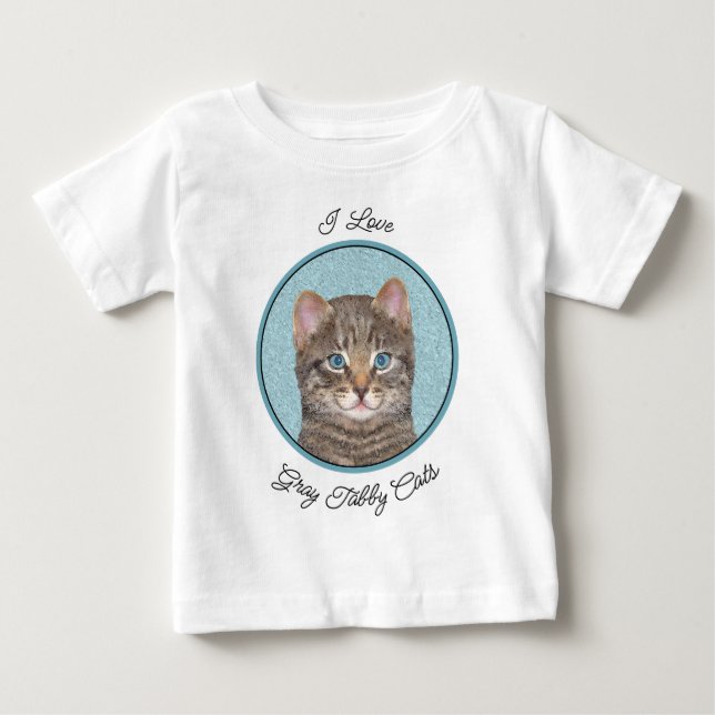 Gray Tabby Cat Painting - Niedliche Original Cat A Baby T-shirt (Vorderseite)