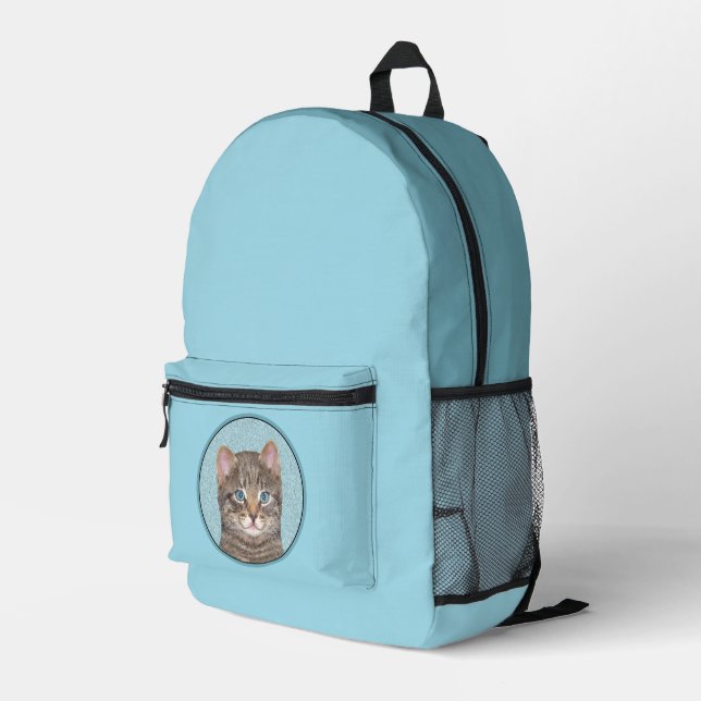 Gray Tabby Cat Painting - Niedliche Original Cat A Bedruckter Rucksack (Rückseitige Ecke Rechts)