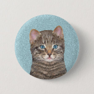 Gray Tabby Cat Painting - Niedliche Original Cat A Button