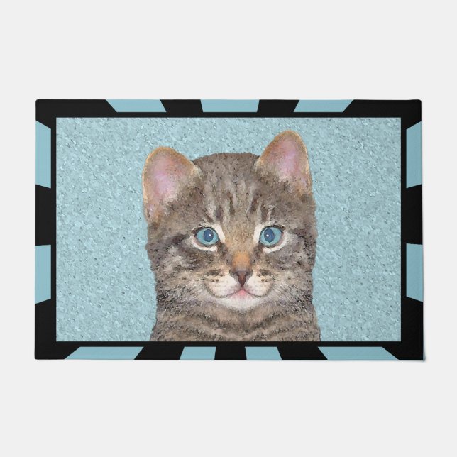 Gray Tabby Cat Painting - Niedliche Original Cat A Fußmatte (Vorderseite)
