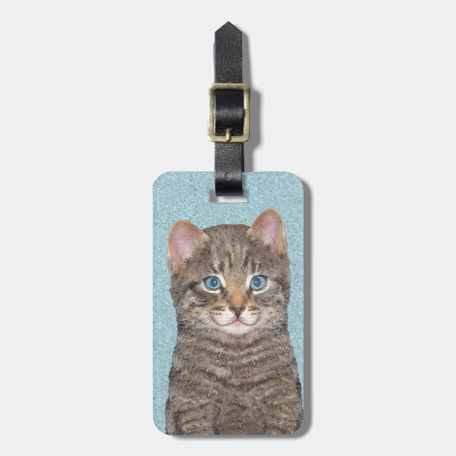 Gray Tabby Cat Painting - Niedliche Original Cat A Gepäckanhänger (Vorderseite vertikal)