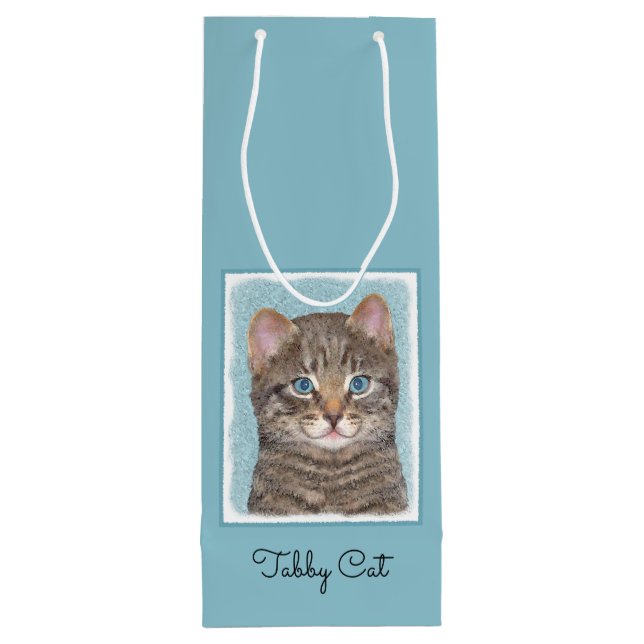 Gray Tabby Cat Painting - Niedliche Original Cat A Geschenktüte Für Weinflaschen (Rückseite)