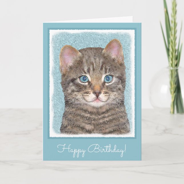 Gray Tabby Cat Painting - Niedliche Original Cat A Karte (Vorderseite)