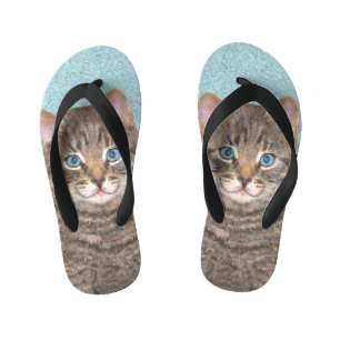 Gray Tabby Cat Painting - Niedliche Original Cat A Kinderbadesandalen