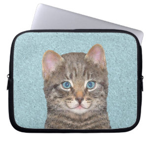 Gray Tabby Cat Painting - Niedliche Original Cat A Laptopschutzhülle