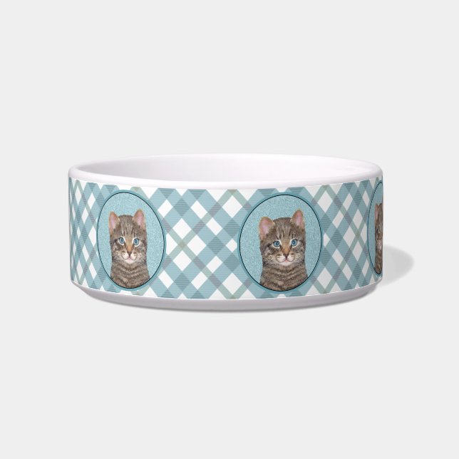 Gray Tabby Cat Painting - Niedliche Original Cat A Napf (Links)