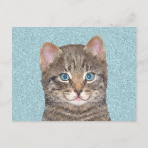 Gray Tabby Cat Painting - Niedliche Original Cat A Postkarte