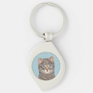 Gray Tabby Cat Painting - Niedliche Original Cat A Schlüsselanhänger