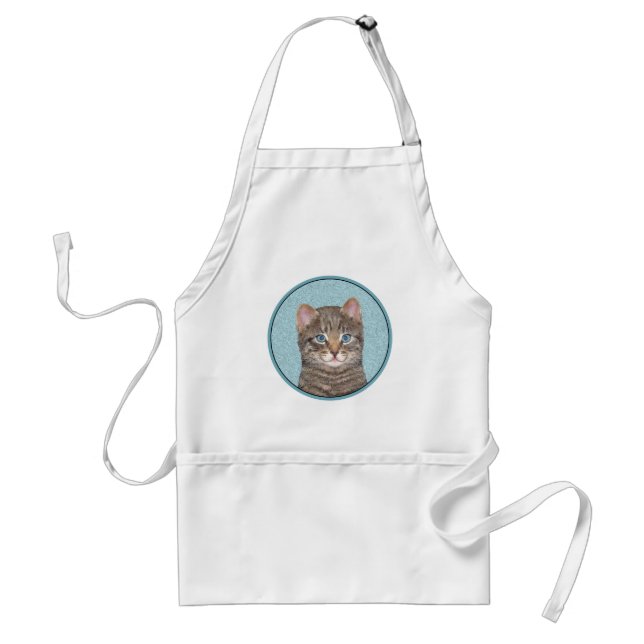 Gray Tabby Cat Painting - Niedliche Original Cat A Schürze (Vorne)