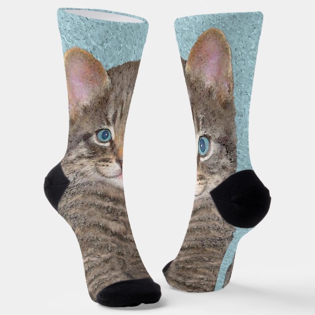 Gray Tabby Cat Painting - Niedliche Original Cat A Socken (Gewinkelt)