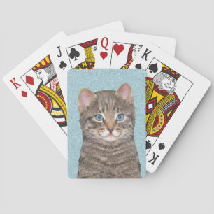 Gray Tabby Cat Painting - Niedliche Original Cat A Spielkarten
