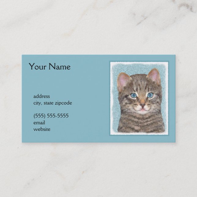 Gray Tabby Cat Painting - Niedliche Original Cat A Visitenkarte (Vorderseite)