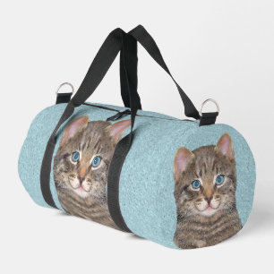 Gray Tabby Cat Portrait Malerei Niedliche Kunst Duffle Bag
