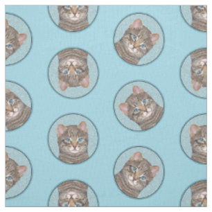 Gray Tabby Cat Portrait Malerei Niedliche Kunst Stoff