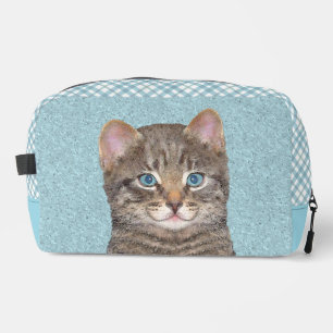Gray Tabby Cat Portrait Malerei Niedliche Kunst Waschbeutel