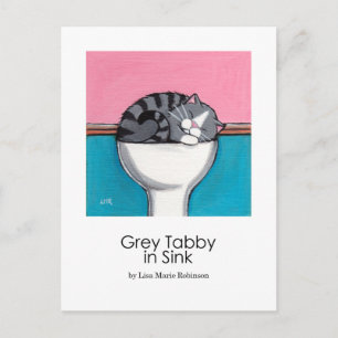 Gray Tabby in Sink   Postkarte für Katzen
