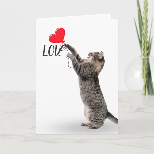 Gray Tabby mit Heart Balloon Karte (Vorderseite)