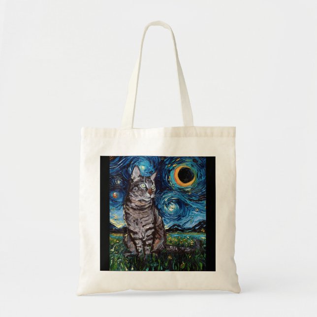 Gray Tabby Tiger Katzenjung Starry Night Moon and  Tragetasche (Vorne)