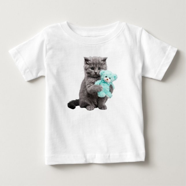 Gray Tabby und Teddy Bear Baby T-shirt (Vorderseite)