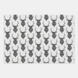 Gray Tartan Stag Head Antler Rustikal Gemustert Geschenkpapier Set