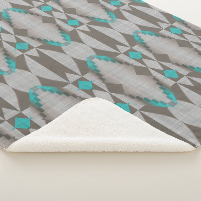 Gray Taupe Aqua Aquamarines Türkisches Bad Sherpadecke (3/4)
