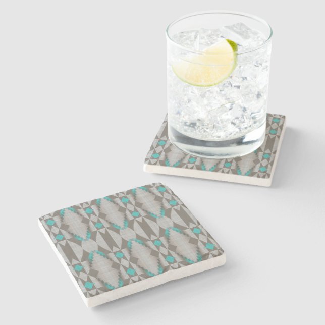 Gray Taupe Aqua Aquamarines Türkisches Bad Steinuntersetzer (Seitenansicht)