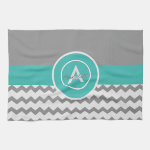 Gray Teal Chevron Handtuch