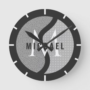 Gray Tennis Ball Initial & Name Boys Bedroom Black Runde Wanduhr