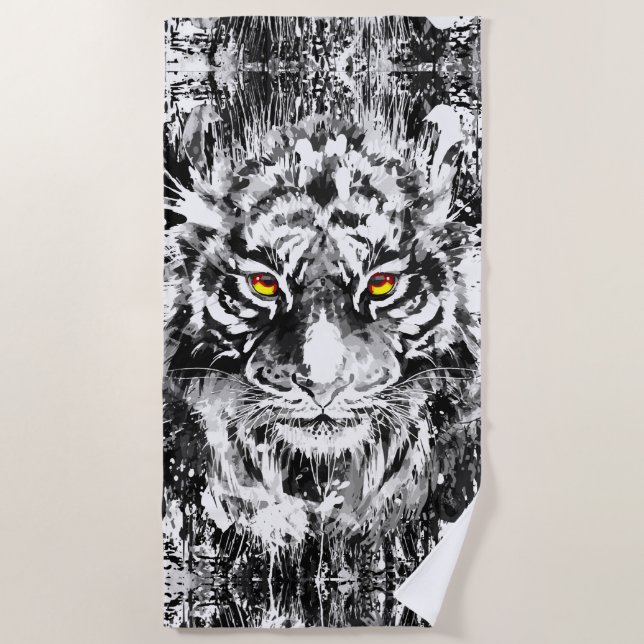 Gray Tiger Beach Handtuch - farbenfrohe Tiger Zeic (Vorderseite)