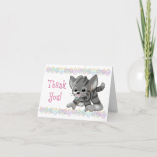 Gray Tiger Kitten Pink Schnuller Danke Karte