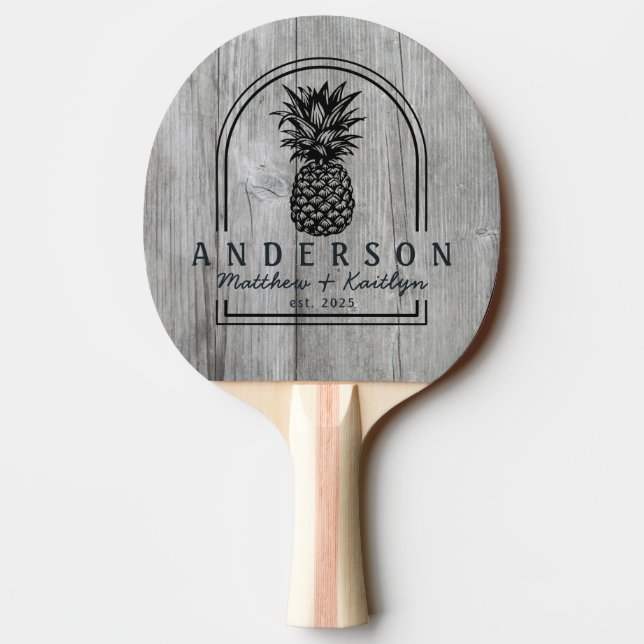 Gray Timber Pineapple Wedding Arch & Name Tischtennis Schläger (Rückseite)