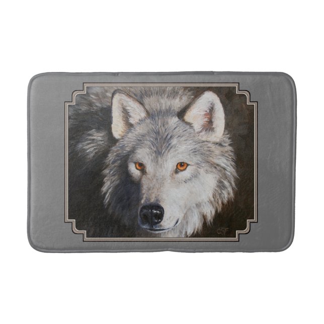 Gray Timber Wolf Face Portrait Badematte (Vorderseite)
