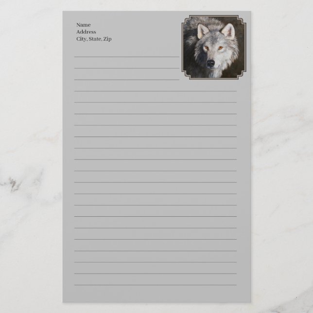 Gray Timber Wolf Face Portrait Briefpapier (Vorderseite)