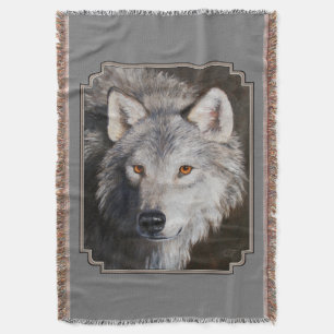 Gray Timber Wolf Face Portrait Decke