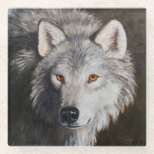 Gray Timber Wolf Face Portrait Glasuntersetzer