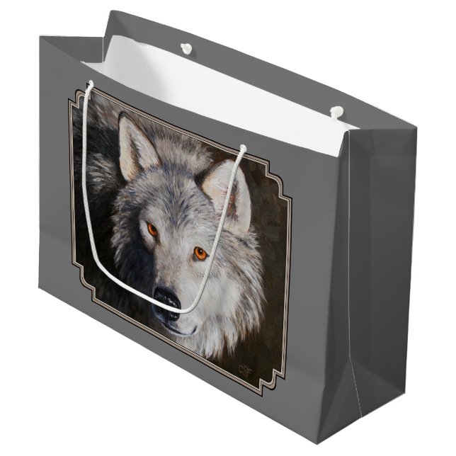 Gray Timber Wolf Face Portrait Große Geschenktüte (Vorderseite Schrägansicht)