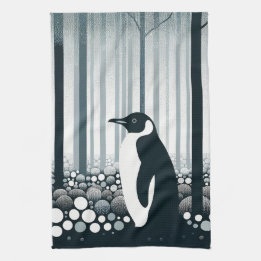 Gray Tones Dark Night Geometry Pinguin Forest Geschirrtuch