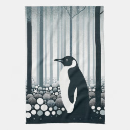 Gray Tones Dark Night Geometry Pinguin Forest Geschirrtuch
