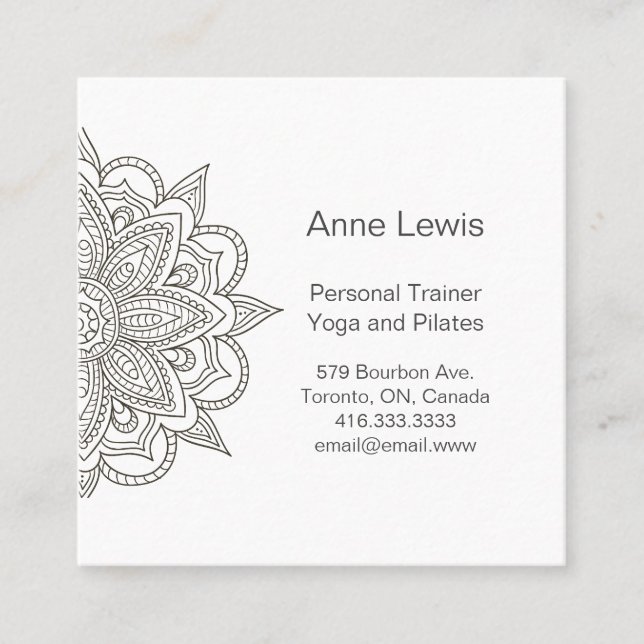 Gray Tones Floral Mandala Square Business Card Quadratische Visitenkarte (Vorderseite)