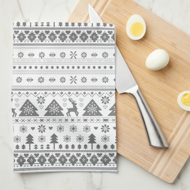 Gray Traditionelles skandinavisches Weihnachtsfest Geschirrtuch (Viertel Falte)