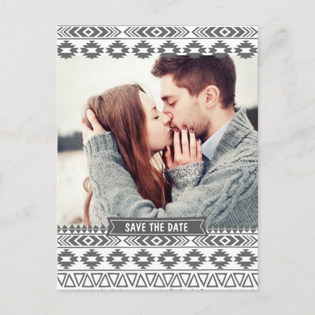 GRAY TRIBAL AZTEC PHOTO ENREGISTRER LA DATE CARTE  (Devant)
