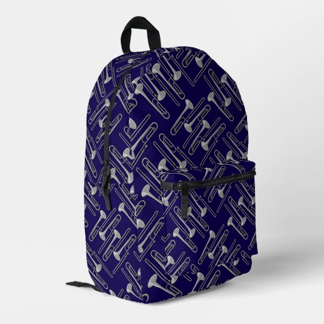 Gray Trombone Crosshatch Pattern Bedruckter Rucksack (Rückseitige Ecke links)