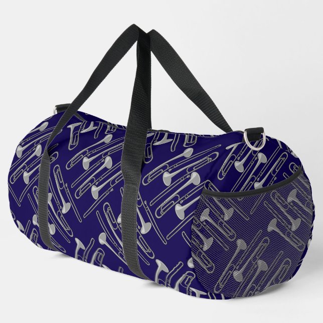 Gray Trombone Crosshatch Pattern Duffle Bag (Rechte Ecke)
