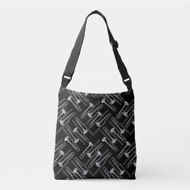 Gray Trombone Crosshatch Pattern Tragetaschen Mit Langen Trägern (Vorderseite)
