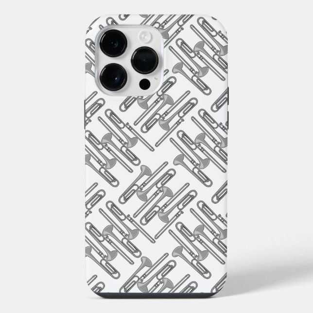 Gray Trombone Crosshatch White Pattern iPhone 14 Pro Max Hülle (Rückseite)