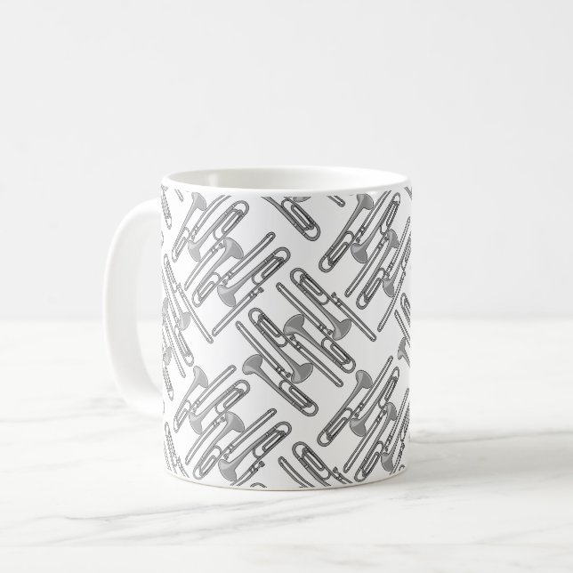 Gray Trombone Crosshatch White Pattern Kaffeetasse (Vorderseite Links)