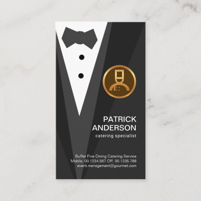 Gray Tuxedo Gold Koch Boutonniere Visitenkarte (Vorderseite)